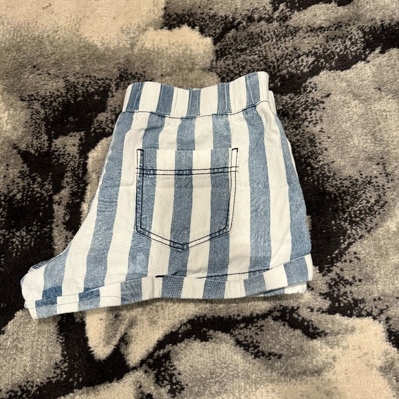 REWASH Blue White Striped Pull-On Shorts Cuffed Hem Elastic Waistband Size Large - Picture 7 of 7